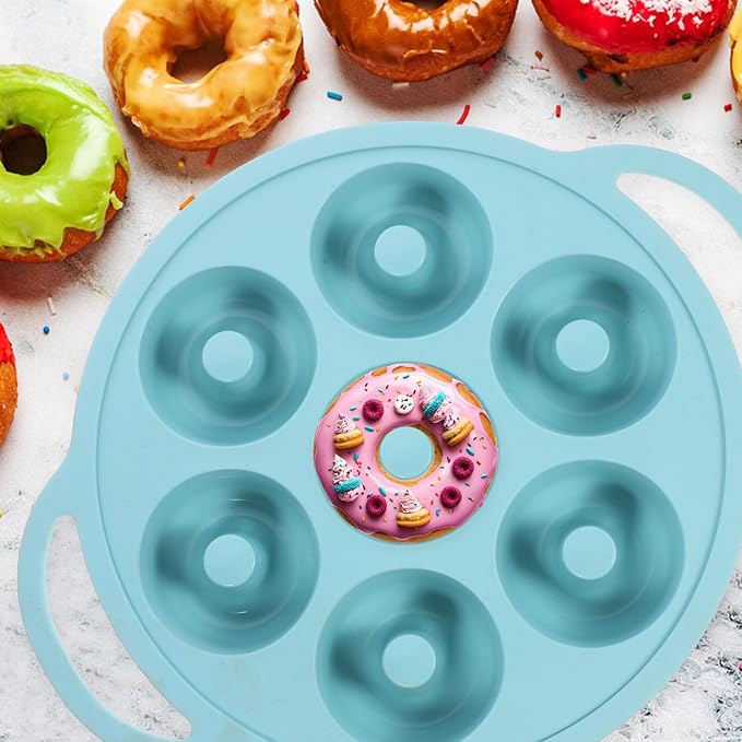 Kichvoe Silicone Donut Mold 7-cavity Non-stick Baking Pan Small Cake Mold Nordic Green Reusable Silicone Baking Tray for Home Cake Making