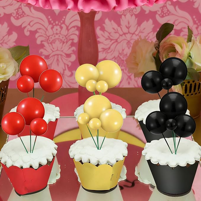 108 Pcs Balls Cake Topper DIY Cupcake Insert Foam Balloons for Cake Baking Wedding Anniversary Birthday Decoration(Classic Colors,Multi Sizes)