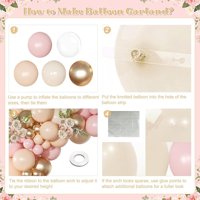 Pink Balloon Arch Kit 126Pcs Light Pink Gold Balloons Garland Kit with Nude Sand White for Boho Wedding Engagement Bridal Shower Birthday Party Decorations
