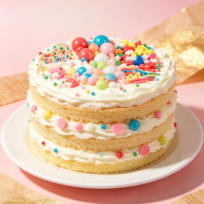 Sentovac Rainbow Sprinkles Pearl 2mm Nonpareils Jimmies Star and Confetti Mix for Cake Decorating Candy Cupcake Cake Topper Cookie Baking Decorations Supplies