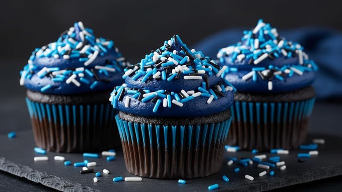 NCS Black, Blue & White Jimmies Edible Sprinkles – Cupcake, Cake & Cookie Decorations, 7 oz