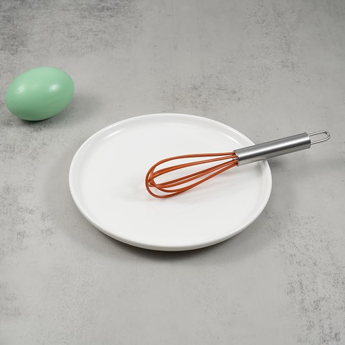 Mini Whisks 6 inch 4Pcs silica gel stainless steel Whisk, Hand Egg Mixer for Flour Cake Egg, Kitchen Cooking Baking Use Whisk (orange)