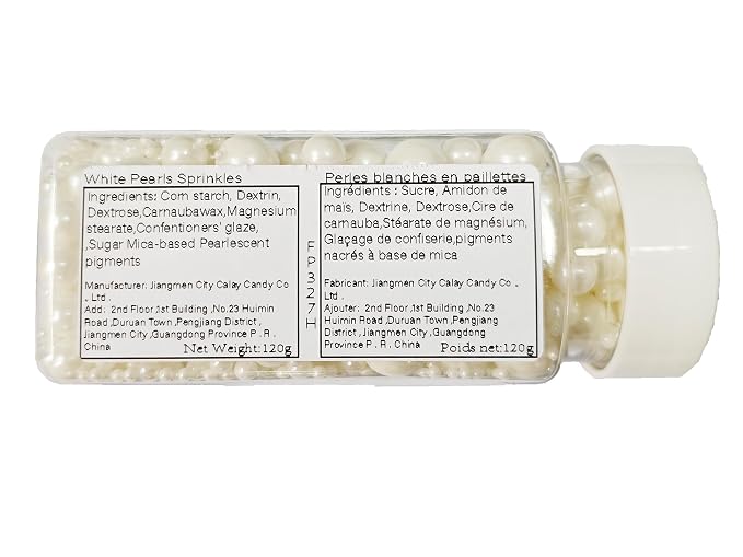 Edible White Pearls Sugar Sprinkles 120g/4.23 oz, 5 sizes Candy Pearl for Cake Decorating and Cupcake Toppers Cookie Decorations Ice Cream Topping Wedding Shower Party Valentines Halloween Christmas