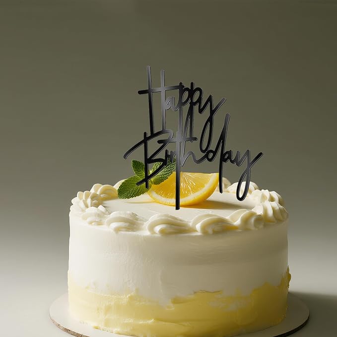 Happy Birthday Cake Topper – Black Acrylic Birthday Cake Decoration, Modern Script Reusable Cake Pick for Adult Birthday Party, 7.2 Inch