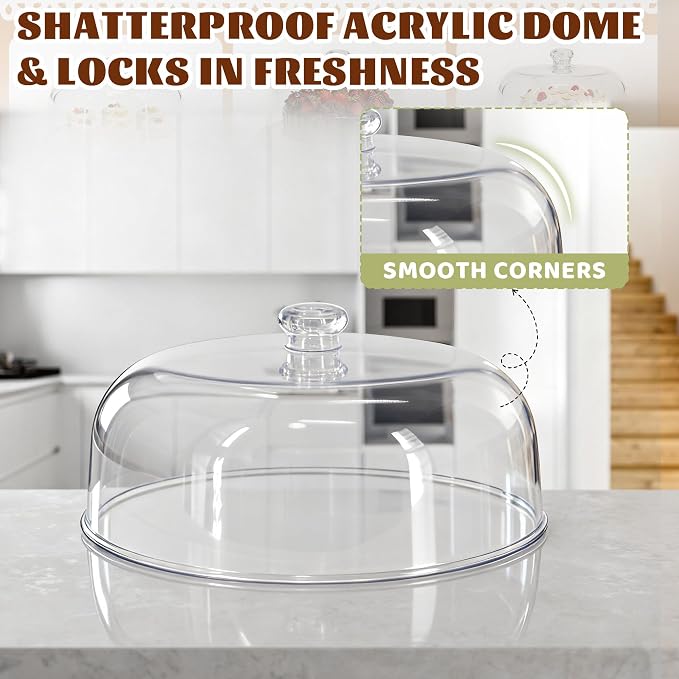 Jolitac 11-Inch Clear Acrylic Cake Dome – Round Cake Stand Cover, Cake Cover Lid for Cake Stand, Shatterproof, Lightweight Display Cover for Desserts, Pastries, and Food Serving Trays