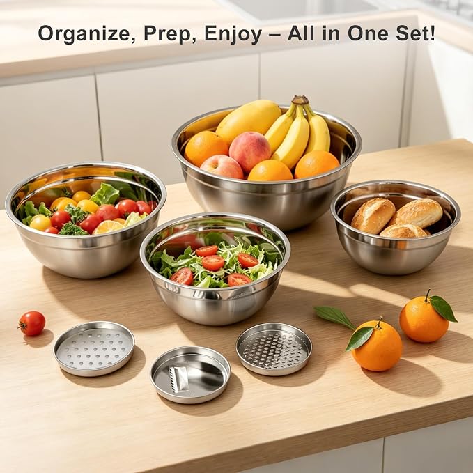 7-Speed Electric Hand&Stand Mixer with 26PCS Stainless Steel Mixing Bowls,Lids & Grater Attachments –7, 6, 4.5, 3.5, 2QT Nesting Bowls Set for Cake Baking,Cooking & Serving