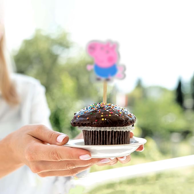 Pepa Pig Cupcake Topper Decorations – Cartoon-Themed Party Cake Picks Featuring Pepa, Family & Friends – Fun Supplies for Birthdays, Celebrations & Collectors