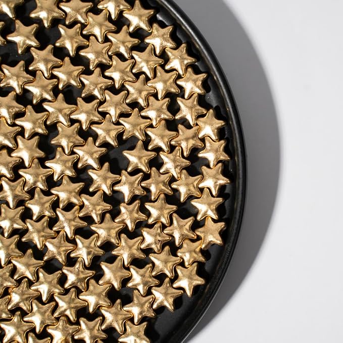 NIPEOR Golden Star Sprinkles, Edible Sparkling Pearl Sprinkles 4.6oz/130g, Gold Sugar Sprinkles for Cake Decorating, Cupcake Toppers, Cookie & Ice Cream Toppings, Festive Baking Decorations (Golden Star Sparkling)