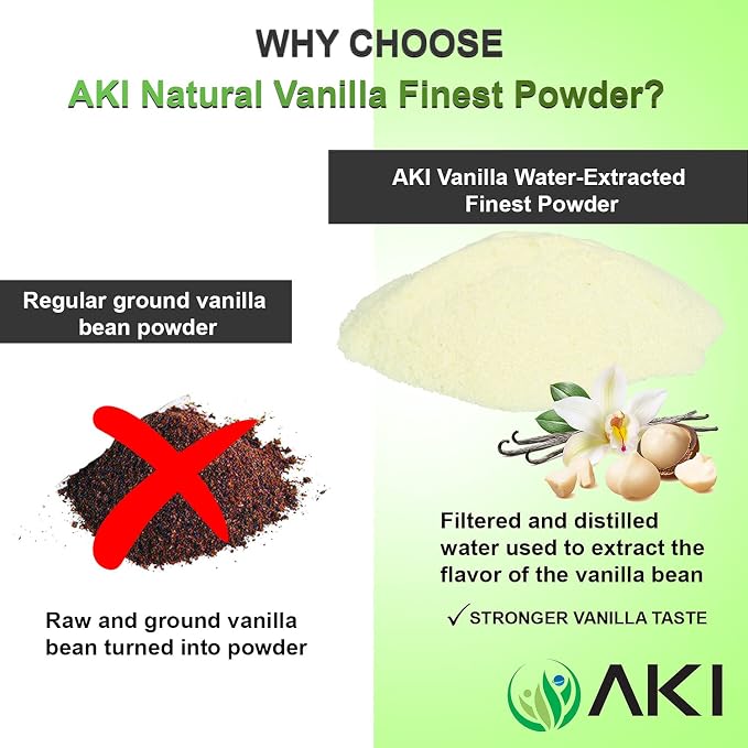 AKI Vanilla Extract Powder (2.2lbs/1kg) from Authentic Beans for Delicious Flavoring, Cooking, Baking, Drinks, Tea, Coffee, Smoothies, Cocktails - Sugar-Free & Alcohol-Free