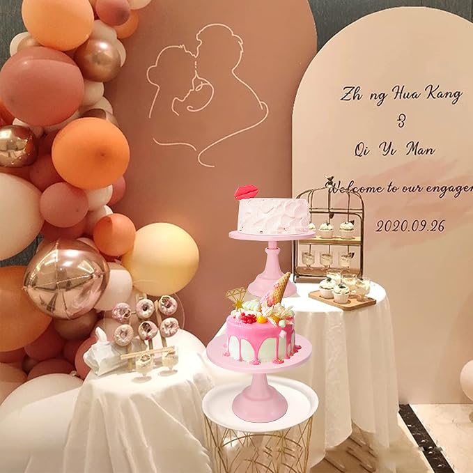 Set of 3 Pieces Cake Stands Iron Cake Holder Dessert Display Plate Serving Tray for Baby Shower Wedding Birthday Party (Pink)