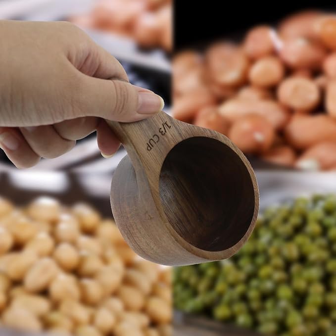 1PCS 1/3 Wooden Measuring Cup and Measuring Spoon Kit for Baking Cooking Spice Coffee Tea Milk Powder