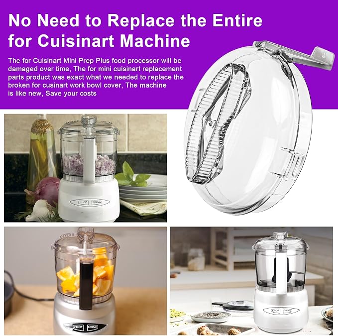 DLC-2AWBC-1 Replacement for Cuisinart Mini Prep Plus Food Processor Work Bowl Cover Parts, Fits All for Cuisinart DLC-2A 3 Cup Mini Prep Plus Food Processor Models, Only Use with Bowl DLC-2AWB-1