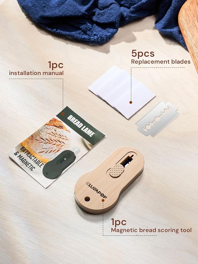 CLUEAPOP Extractable & Magnetic Bread Lame Dough Scoring Tool - Professional Sourdough Scoring Tool - Sourdough Bread Baking & Bread Scoring Tool - Scoring Patterns Booklet & 5 Razor Blades