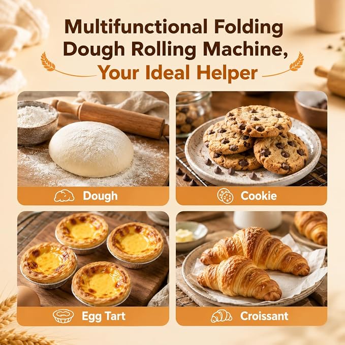 Electric Foldable Dough Sheeter, 51.18"×22.44" Working Surface, Commercial Stainless Steel Dough Roller, 10 Adjustable 2-30mm Thickness Heavy Duty Pasta Machine for Bakery Pizza Croissant Pastry