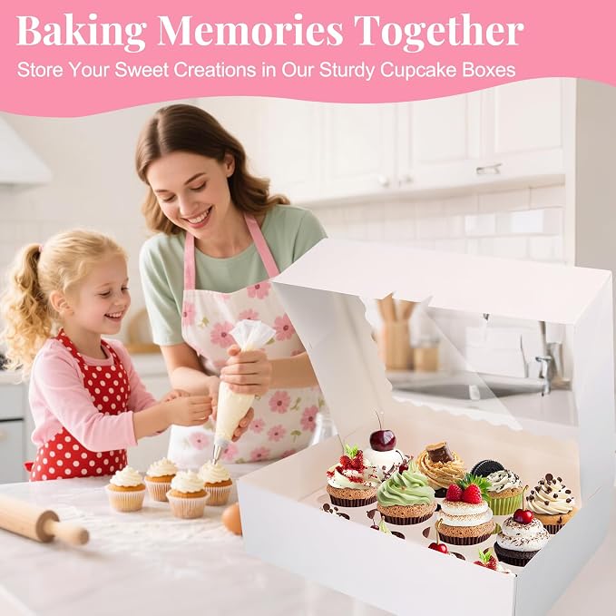 Cupcake Boxes 10 PCS, 12 Count Cupcake Containers with Window and Inserts, Quality Cupcakes Holder White Bakery Boxes Holding Dessert/Pastry, Cupcake Carrier for Birthday Party Bakery Supplies