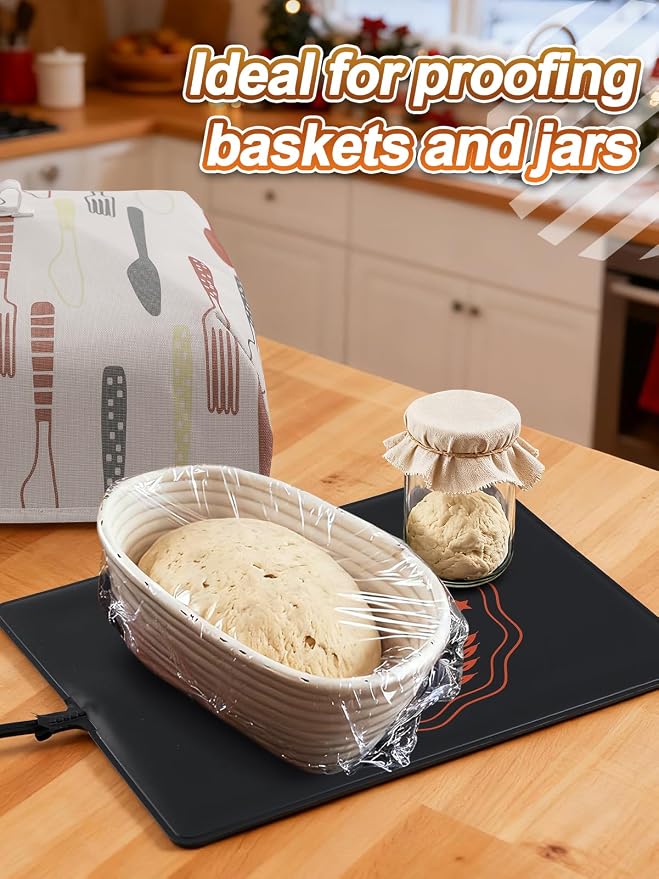 Thermostat Sourdough Warming Mat with Cover for Winter Proofing - 11.8"x15.7" Bread Proofer Starter Warmer Kit with 41~122°F Adjustable, Gifts for People Who Love Baking