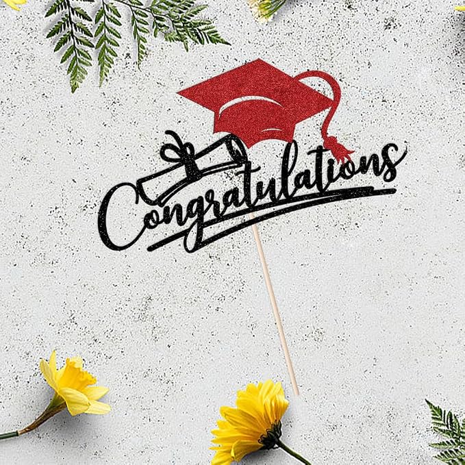 Congratulations 2026 Graduation Cake Topper,Congrats Grad Cake Decor - 2026 High School/College/Senior Graduation Party Decorations Supplies (Black and red)