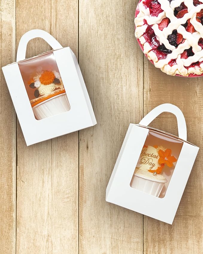 Bakepacker Individual Cupcake Boxes with Window 60 Count White Single Cupcakes Box 3.6 X 3.6 X 4.3inch Cupcake Carrier