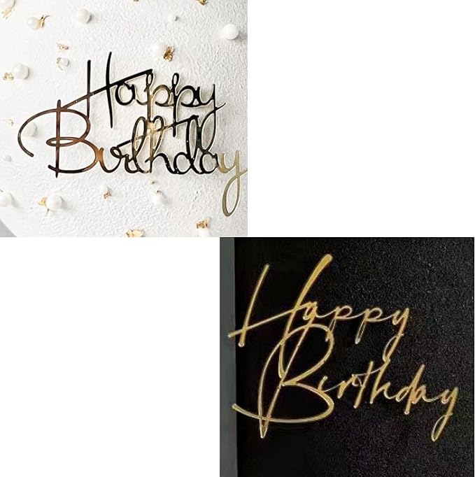 Happy Birthday Cake Topper,Acrylic cake Toppers,Birthday Party Decoration Supplie (2pcs Gold)
