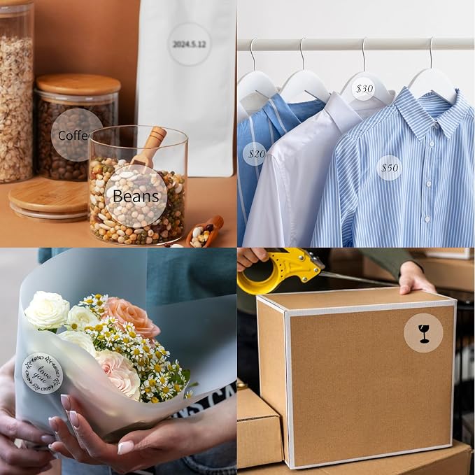 Thermal Labels,2 Inch Transparent Color Round Thermal Printer Stickers,Self-Adhesive Round Direct Thermal Labels,Thermal Stickers for DIY Logo Design,Name Tag (300/Roll