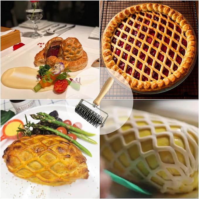 Pastry Lattice Roller Cutter,Stainless Steel Pie Crust Cutter Tool for Pastry Dough, Pizza Bread and Beef Wellington