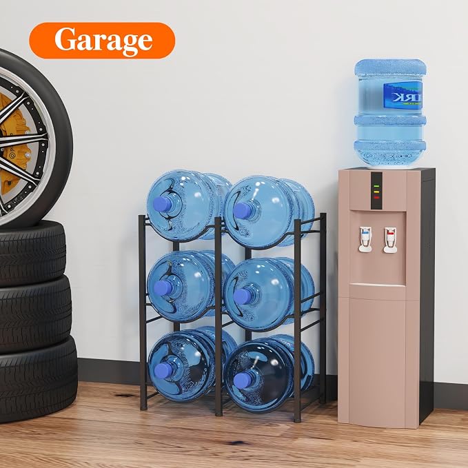 Lifewit 5 Gallon Water Jug Holder, 3 Tier Water Bottle Stand, 6 Slots Heavy Duty Water Dispenser Rack for Gallon Jugs, 249 lb/113 kg Capacity Detachable Water Jug Shelf Organizer for Home/Office Black