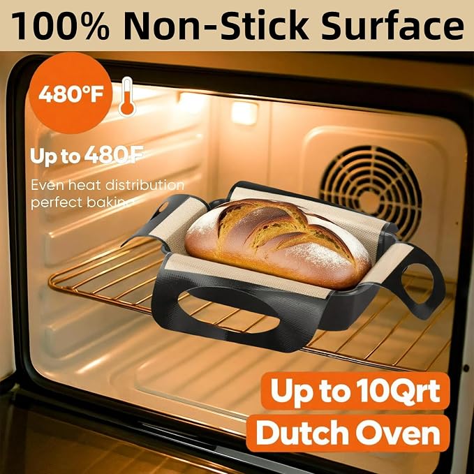 2Pcs Reusable Silicone Bread Loaf Pan Liner - Premium Silicone Bread Sling for Dutch Oven, Perfect for Sourdough Baking Mat & Loaf Pans for Baking Bread 9x5