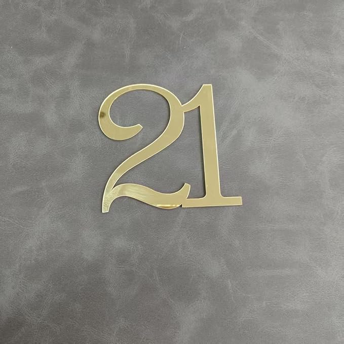 Mirror Acrylic Number 21 Cake Topper, Gold Happy 21st Birthday Cake Decorations, Hello 21 Year Party Decor, 21th Wedding Anniversary Party Decorations