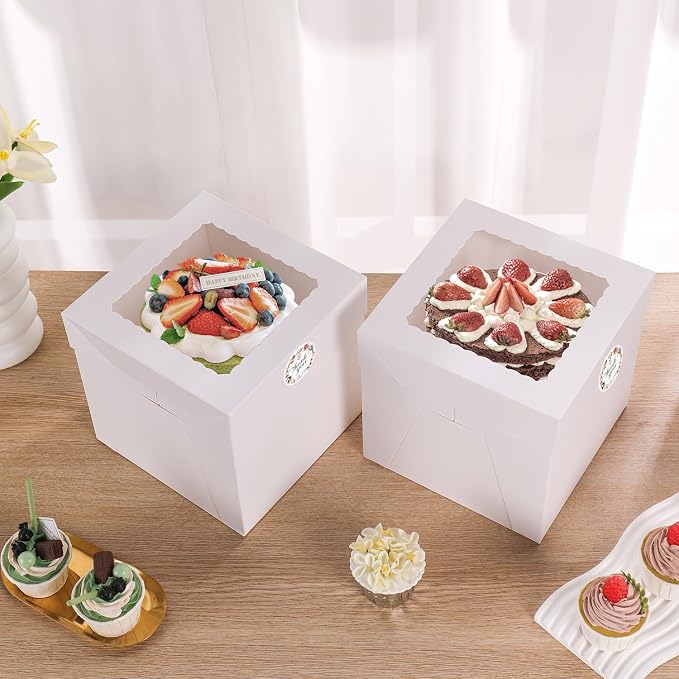 16pcs 8x8x8 Inches Cake Boxes,8pcs White Bakery Boxes with Window and 8pcs Boards,Cajas storage for 8 inch Cake box, Disposable Pie Box, Father's Day,Wedding, Birthday, Party