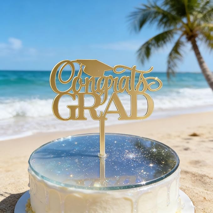 Acrylic Congrats Grad Cake Topper,Gold Grad Hat Cake Decortion,Class of 2026 Graduates Grad Decor for Graduation Themed Party Decoraton Supplies