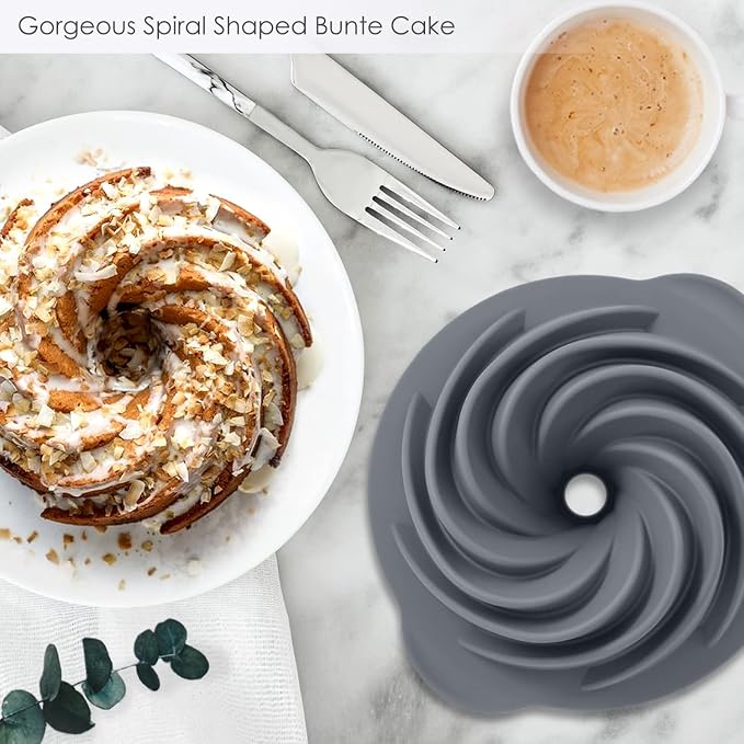 Bunte Cake Pan, Non-Stick 10-Inch Angel Food Cake Pan, Silicone Cake Mold with Metal Reinforced Frame More Strength for Long-Lasting Performance