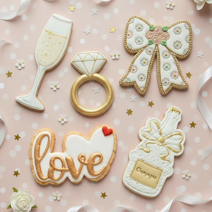 Wedding Cookie Cutters Cutter Champagne Molds 3.5" with Plunger Stamps Baking Dough Tools Cake Shapes PLA Accessories for Birdesmaid Decorative Party Kitchen Supplies