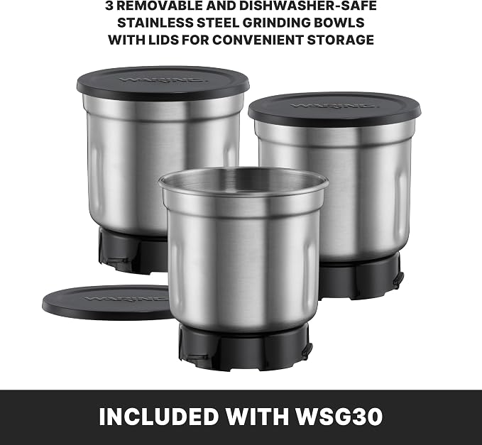 Waring Commercial Electric Spice Grinder, 1.5-Cup Capacity, Stainless Steel Blades, Dry Spices Only, Peppercorns, Cinnamon Sticks, Star Anise, Nuts, WSG30