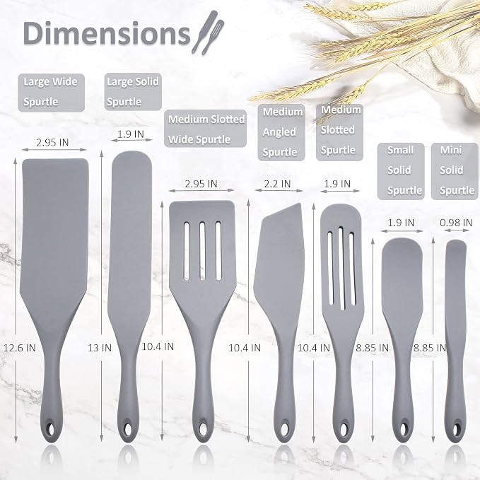 Tongjude Silicone Spurtle Set, Silicone Spatula Set, Heat Resistant Cooking Utensil for Nonstick Cookware, Serving,Baking, Whisking, Smashing, Scooping, Spreading, 8 Piece