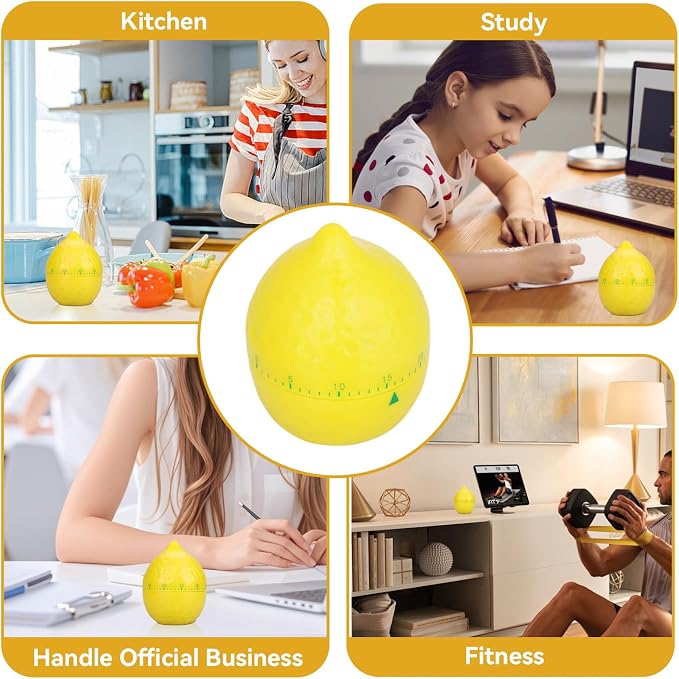 Lemon Kitchen Timer, 60 Minute Wind up Timer Mechanical Wind up Kitchen Timers with Alarm, Mechanical Desk Timer Manual Countdown Timers for Home, Study and Cooking