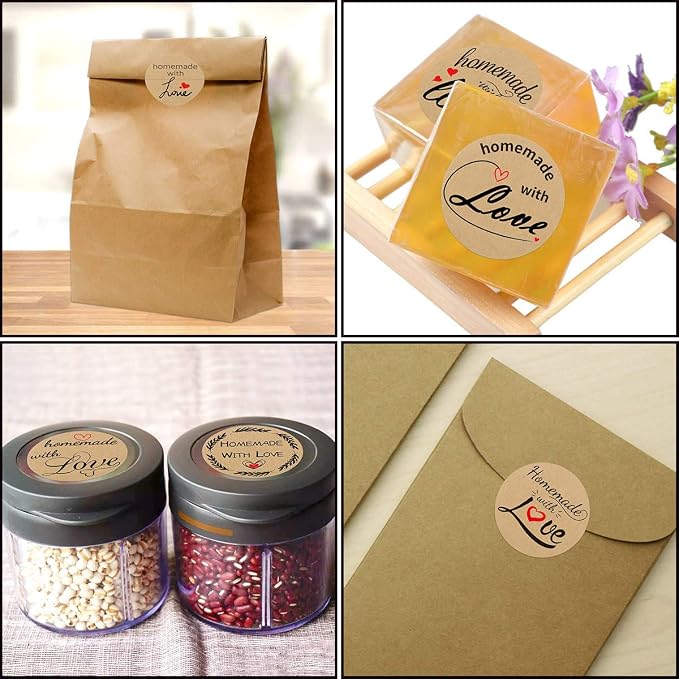 Fancy Land 500 Pcs Homemade with Love Stickers Perforated Roll Business Sticker Labels Home Kitchen Stickers for Homemade Bread 1.5 Inch 9 Designs