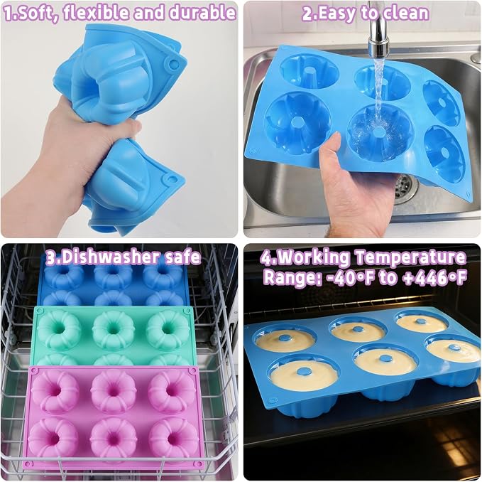 Mini Fluted Cake Pan, 3 Pcs Mini Fluted Tube Cake Pans for Baking 18 Cavity Silicone Baking Molds for Cupcake, Cornbread, Brownie, Donuts, Jello