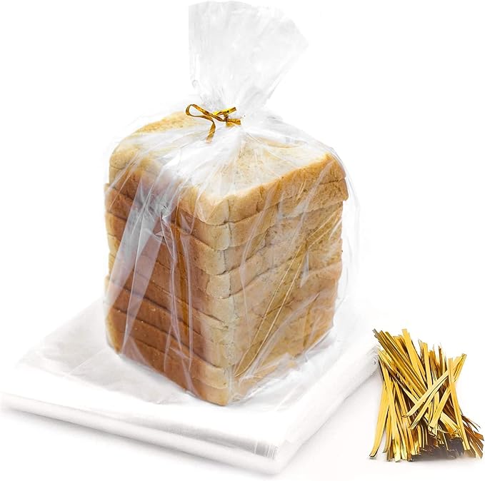 Reusable Plastic Bread Bags for Homemade Bread - 50 Pack Clear Bag with Ties For An Airtight Moisture-free Preservation and Storage - Loaf For Home Bakers and Bakery Owners
