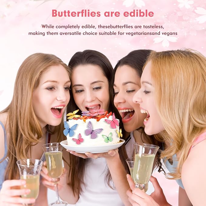 Butterfly Cupcake Toppers 72 Pieces Edible Cake Decorations, 6 Colors, Wafer Paper Butterflies for Birthdays Weddings Baby Showers Party Supplies