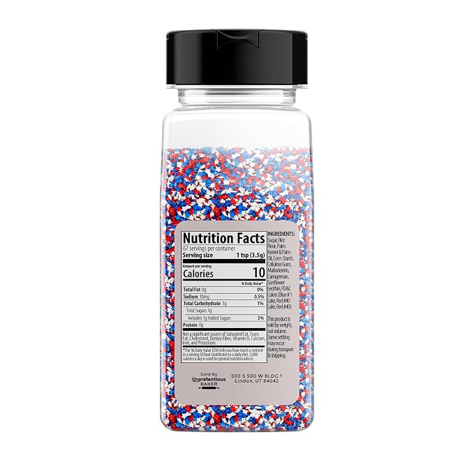 Unpretentious Red, White, and Blue Star Sprinkles, Patriotic Stars, Decorative Dessert Topping (Patriotic Sprinkles)