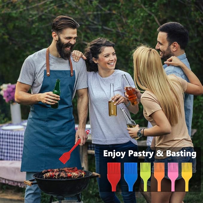 Hhyn Silicone Basting Brush Set 6 Pack Heat Resistant Pastry Brushes Spread Oil Butter Sauce for BBQ Grill Barbeque Kitchen Baking Cooking Pastries, 2 Large & 4 Small