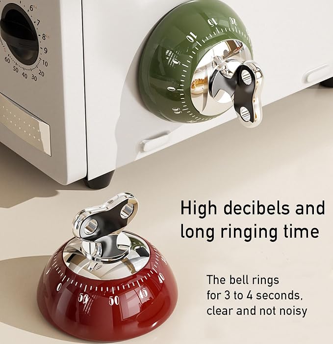 Visual Kitchen Timer for Cooking,Chef Cooking Timers Clock with Loud Alarm,Timers for Classroom, Home and Study,Mechanical Desk Timer,No Batteries Required,Magnetic Back (Red)