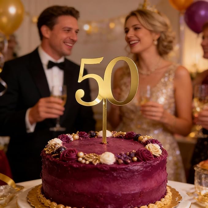 50th Birthday Cake Topper,Gold Mirror Acrylic Cheers to 50/Fifty Years Old,Number 50 Themed Party for Vow Renewal Wedding Anniversary Birthday Celebration Accessory Party Supplies Perfect Ideas