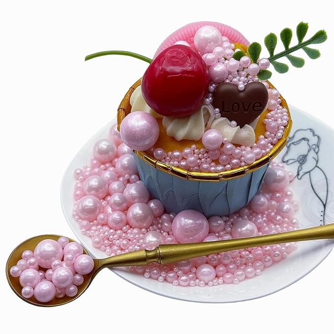 CandiJumpin Edible Pearls for Cake Decorating, Baby Pink Pearl Sprinkles Pink Sugar Pearls Edible Cake Decorations Pearl Sugar Sprinkles Valentines Cupcake Toppers Baby Shower Party Birthday Wedding Christmas Supplies 3 OZ