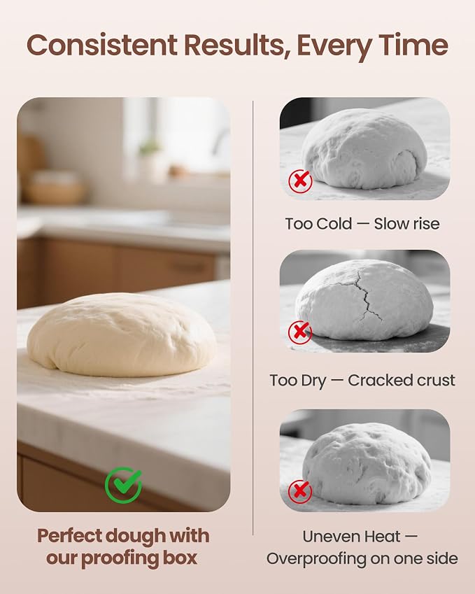 Folding Bread Proofing Box, Dough Proofer with 68–132°F Temperature Control & 99H Timer, Sourdough Proofing Box for Bread, Pizza, Yogurt, Kombucha, with Metal Rack & Water Tray, Oat Beige