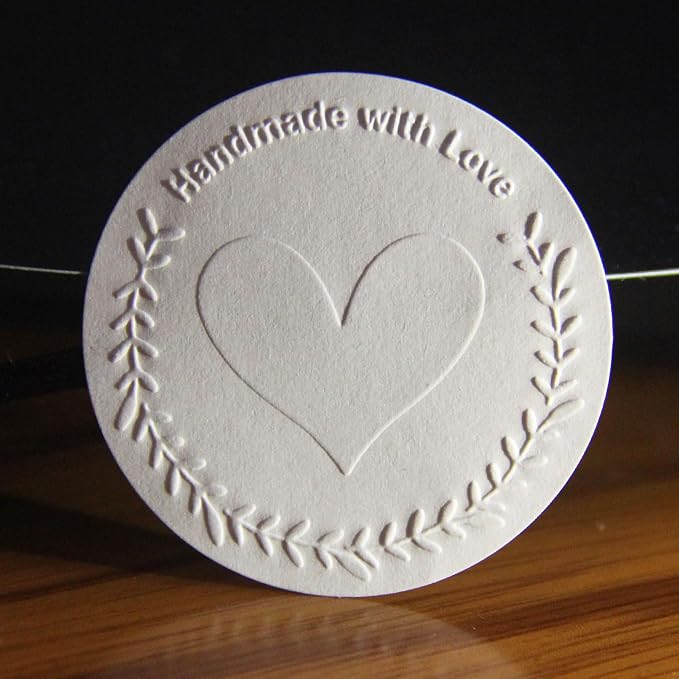 100x Embossed Made with Love Sticker Handmade Sticker Made with Love Label Handmade Label Shop Stickers Homemade Gifts Happy Mail Package Stickers Small Business Labels