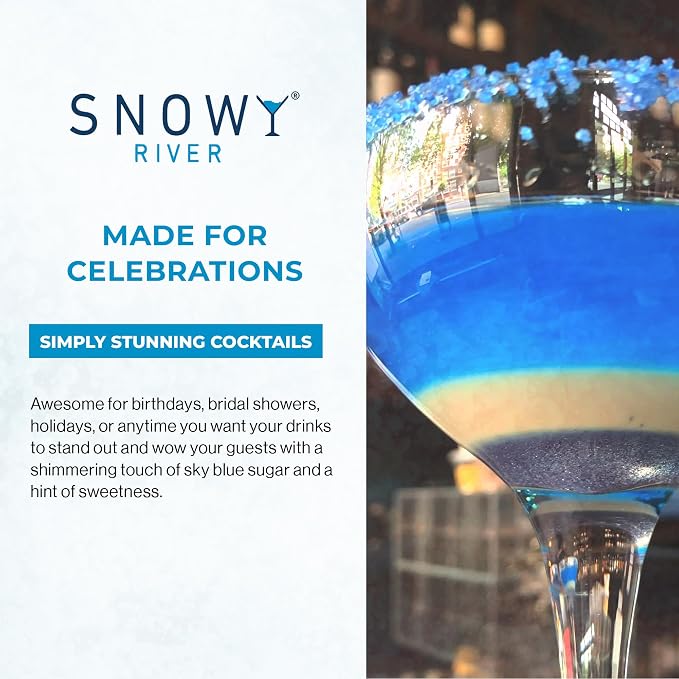 Snowy River Sky Blue, Cocktail & Margarita Sugar Rimmer - Vibrant Naturally Colored Sugar for Cocktail Rimming, Baking & Decorating, Medium Crystal - 16oz