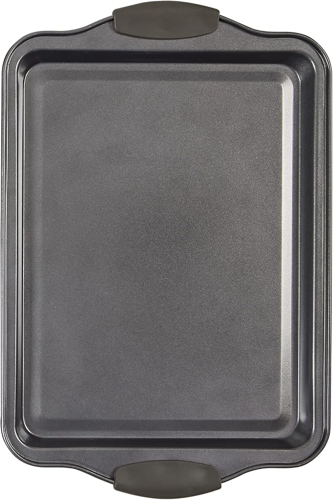 Non-Stick Baking Sheet Set 3 Pcs for Cookies & More, Heavy-Duty Aluminum Baking Sheets with Gray Silicone Handles