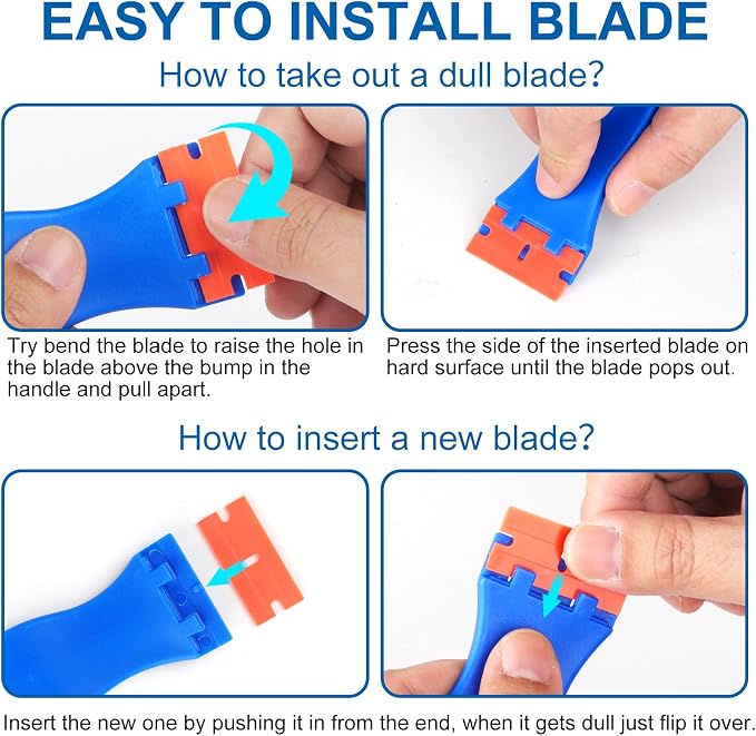 Plastic Razor Blade Scraper Tool, 2 Pcs Razor Scraper with 20 Pcs Plastic Blades, Cleaning Scraper Remover for Removal Floor Stove Scraping Labels and Decals Sticker on Car Window Glass