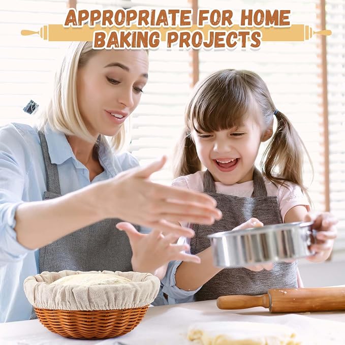 2 Set Bread Proofing Basket 8.66 Inch Sourdough Proofing Basket Round Proofing Bowls for Bread Sourdough Starter Kit Sourdough Bread Baking Supplies with Liner for Home